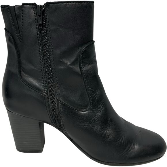 Clarks Stroll Vine Stacked Heel Ankle Boot Women 8.5 Black Leather Comfort Shoe - Picture 3 of 11